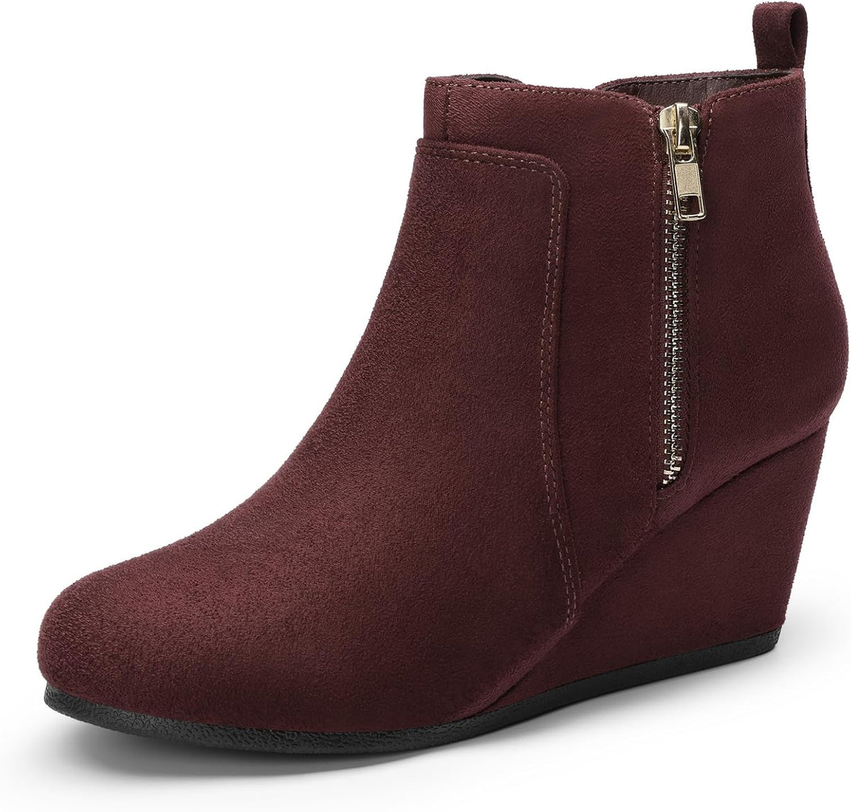 Women's Suede Wedge Ankle Boots with Side Zipper