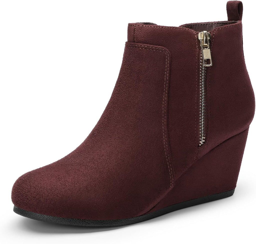 Women's Suede Wedge Ankle Boots with Side Zipper