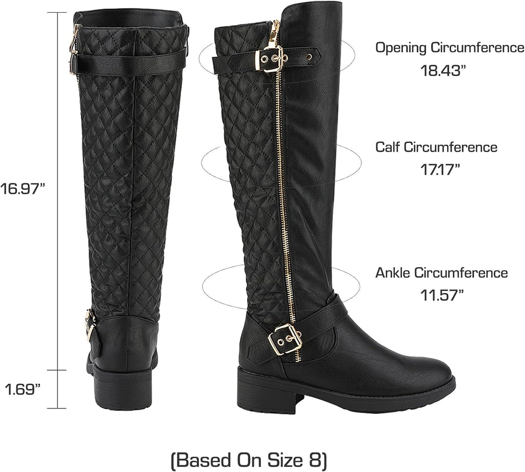 Women's Wide Calf Knee High Moto Boots with Faux Fur Lining