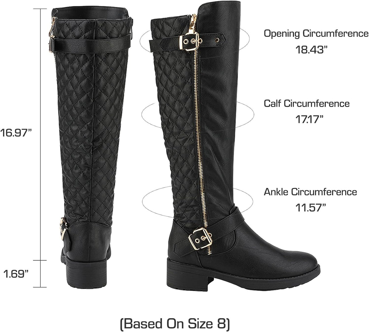 Women's Wide Calf Knee High Moto Boots with Faux Fur Lining