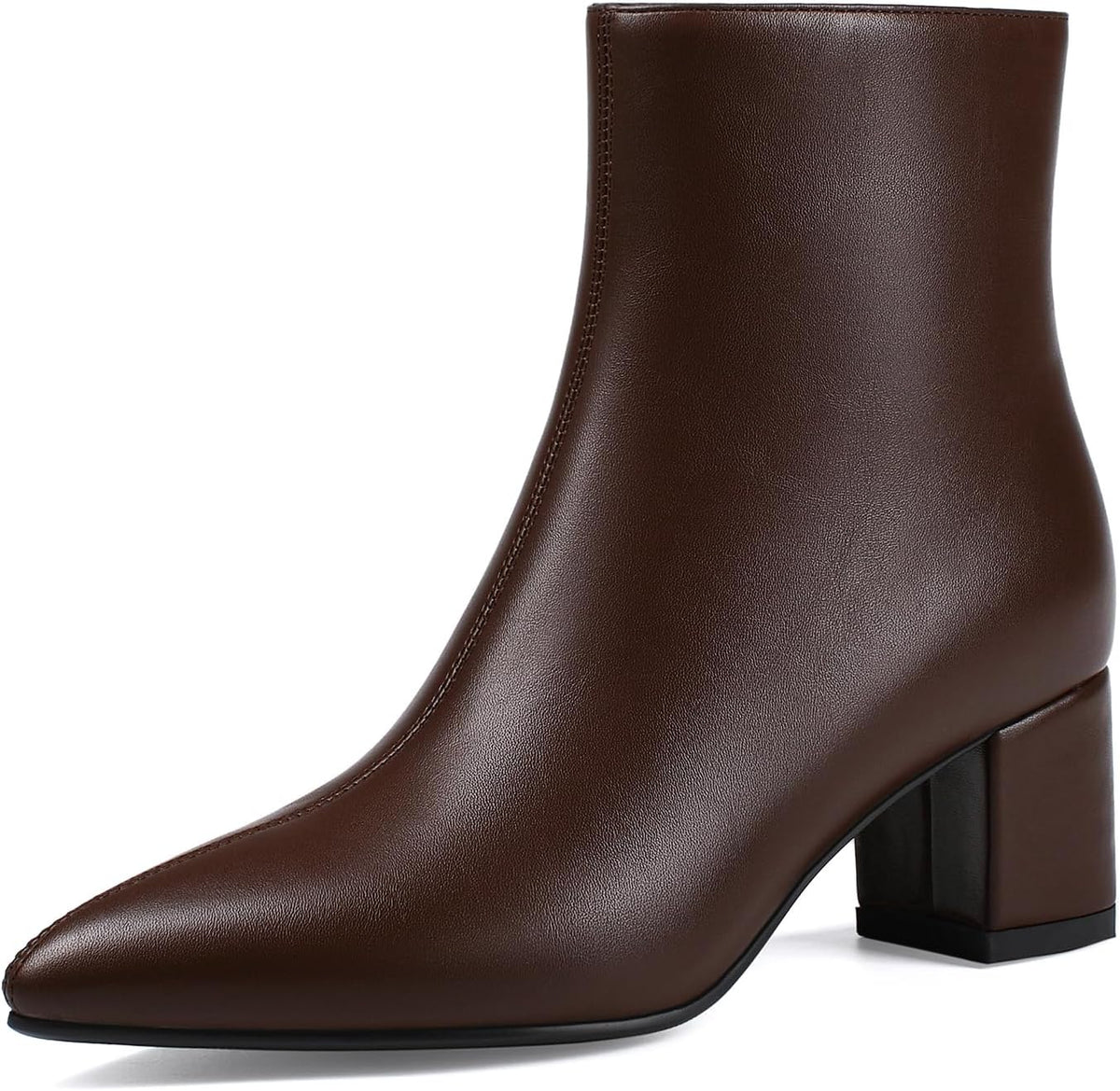 Women's Chunky Heel Ankle Boots, Pointed Toe Leather Booties