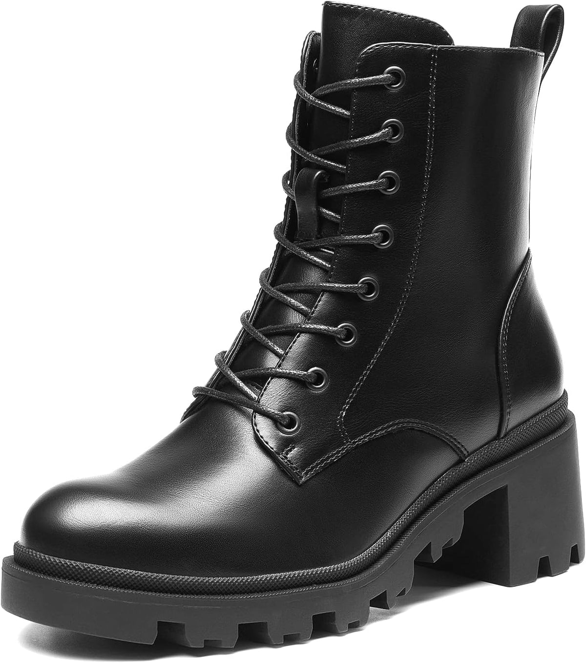 Women's Chunky Heel Lace-Up Ankle Boots with Side Zip