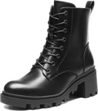 Women's Chunky Heel Lace-Up Ankle Boots with Side Zip
