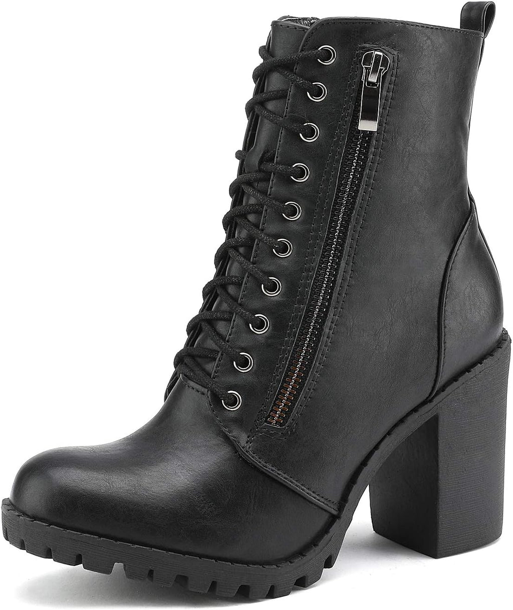 Women's Chunky Heel Lace-Up Combat Ankle Boots