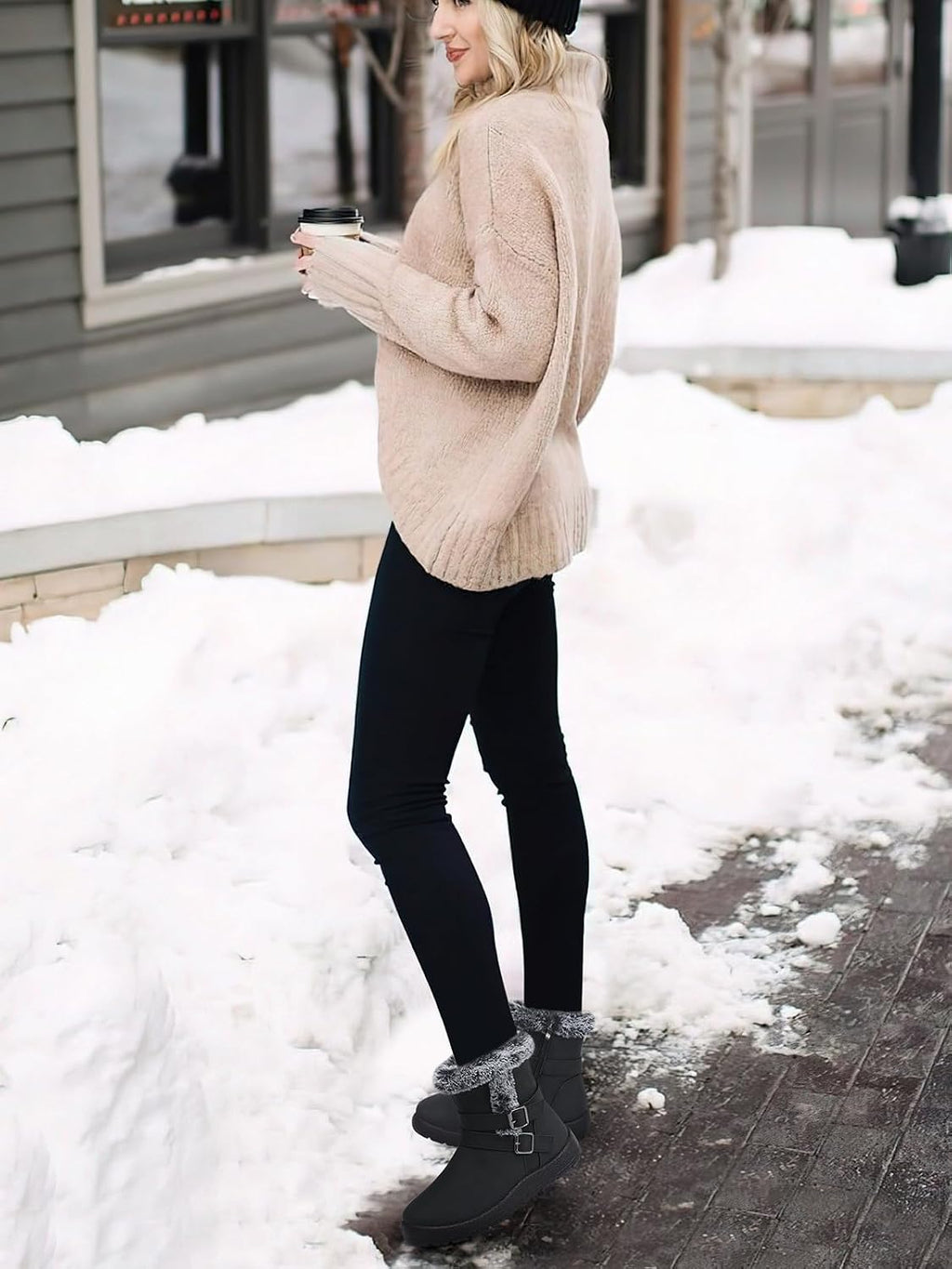 Women's Waterproof Fur Lined Snow Ankle Boots, Slip-On