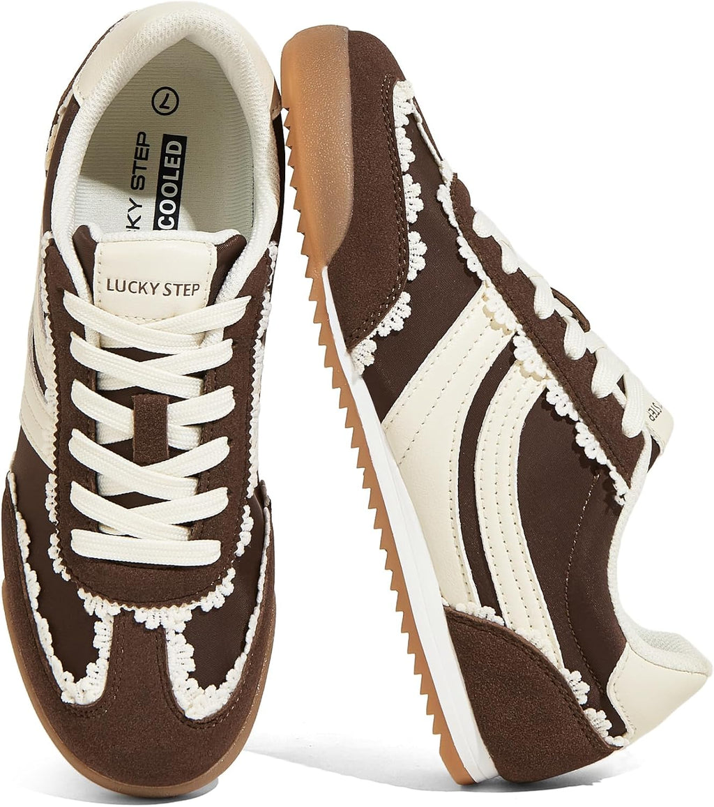 Women's Retro Tennis Sneakers - Nylon & Suede Slim Fit