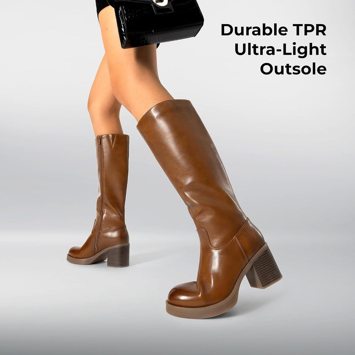 Women's Knee High Platform Boots with Inner Zipper, Round Toe