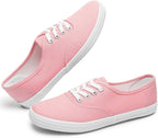 Women's White Canvas Low Top Lace-Up Sneakers for Travel