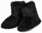Women's Faux Fur Mid-Calf Snow Boots, Fuzzy Round Toe