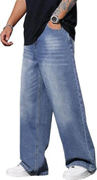 Men’s Medium Blue Baggy Wide-Leg Jeans Loose Fit Denim - VacationGrabs
