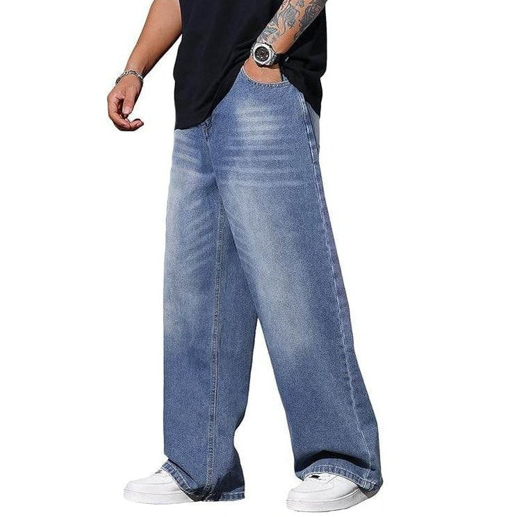 Men’s Medium Blue Baggy Wide-Leg Jeans Loose Fit Denim - VacationGrabs