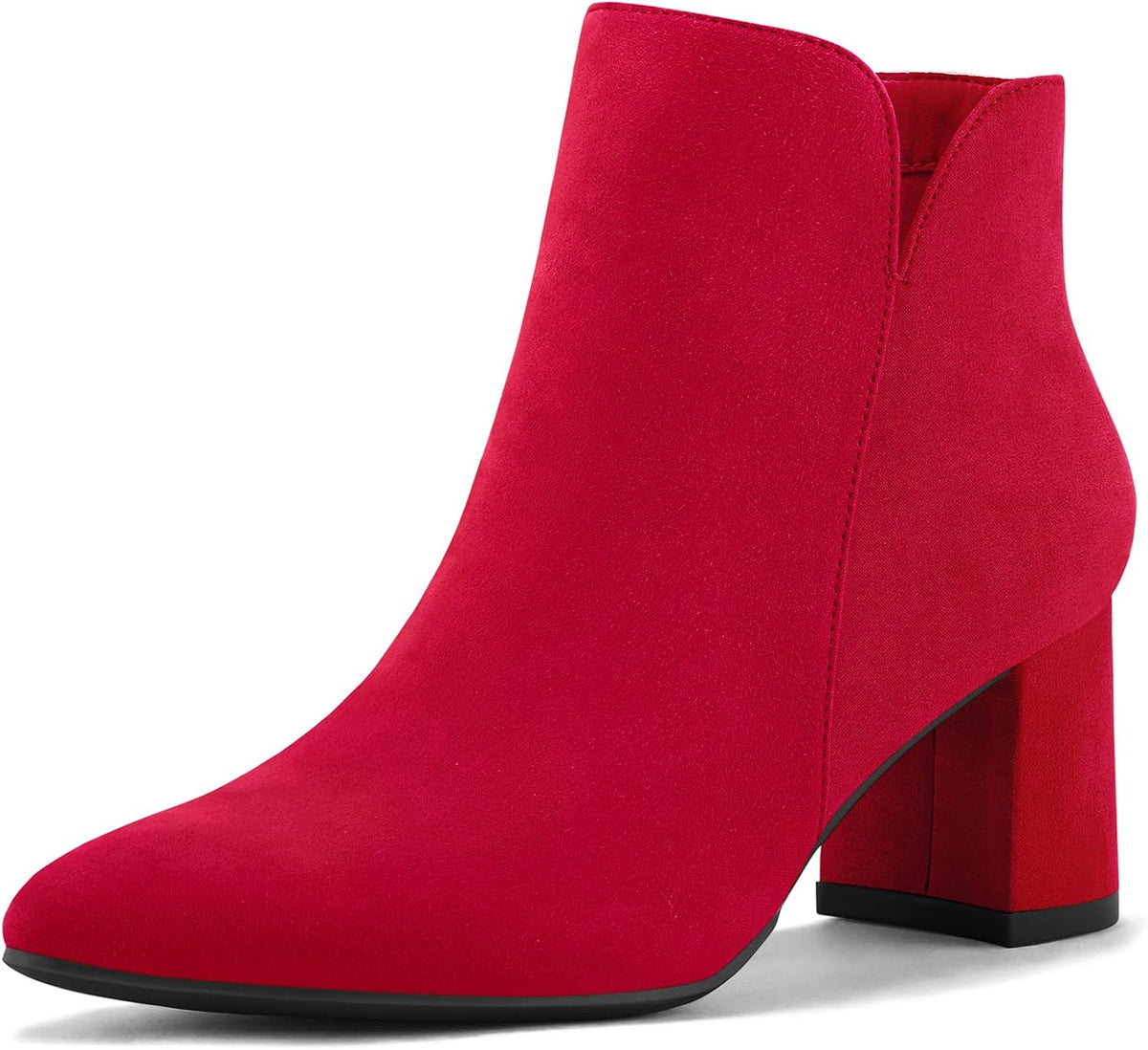 Women's Chunky Heel Ankle Boots with Pointed Toe, Side Zip