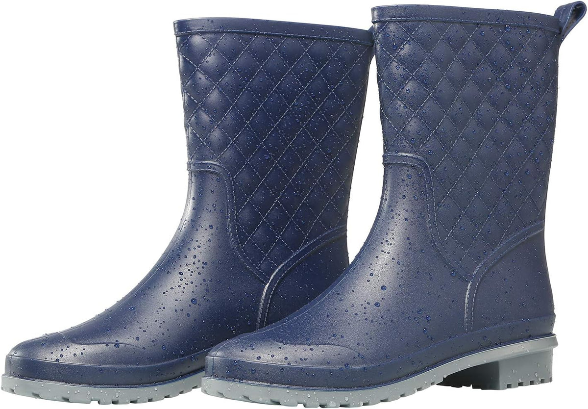 Women's Waterproof Mid-Calf Rain Boots, Quilted & Lightweight