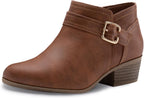 Women's Chunky Heel Ankle Boots with Zip & Metal Buckle
