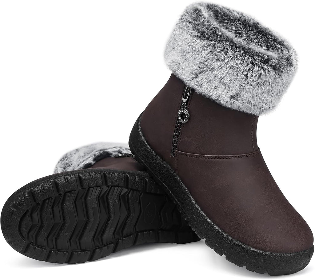 Women's Waterproof Fur Lined Snow Ankle Boots, Slip-On