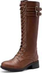 Women's Knee High Platform Combat Boots with Faux Fur Lining