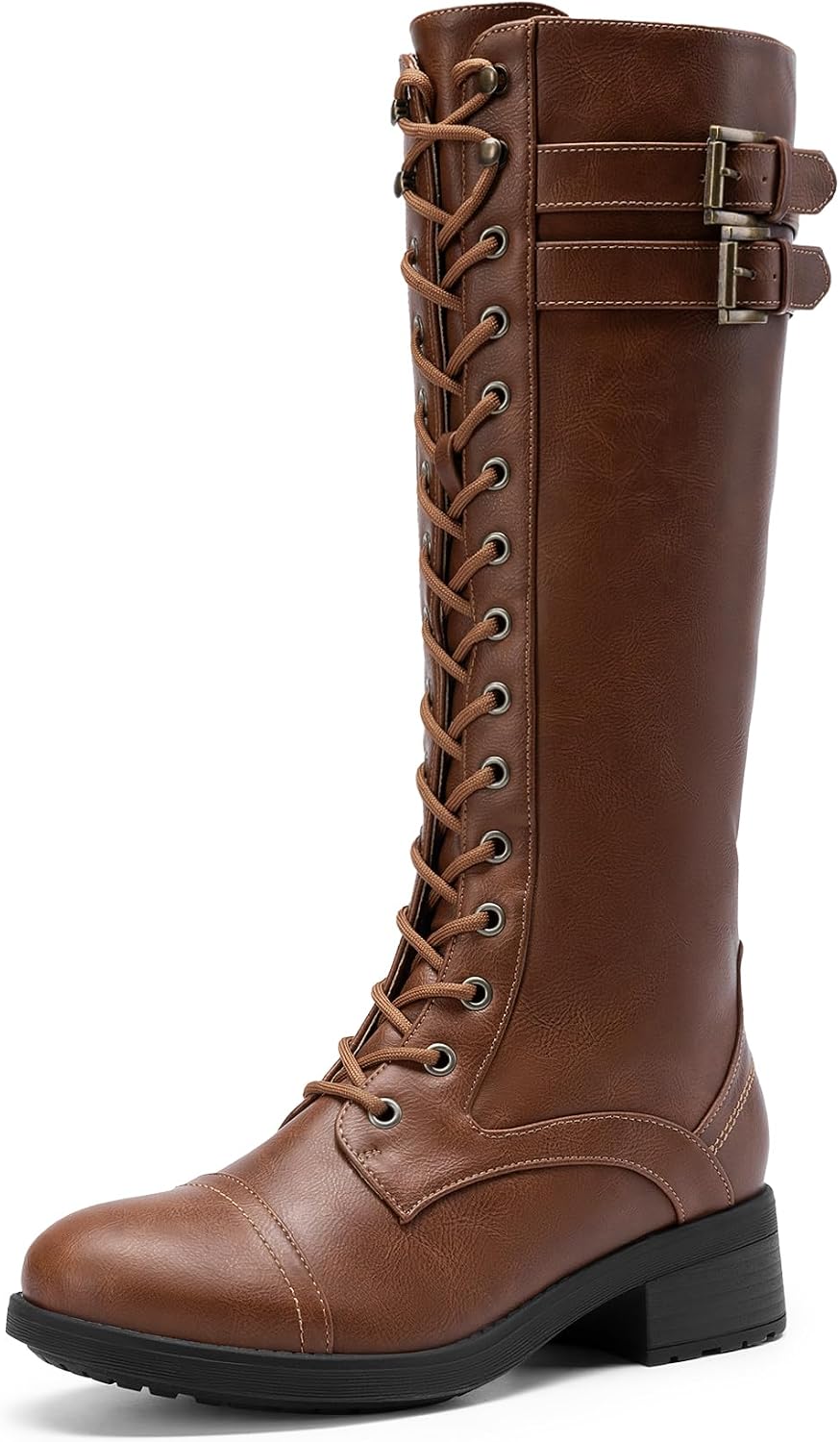 Women's Knee High Platform Combat Boots with Faux Fur Lining