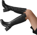 Women's Black Platform Knee High Boots with Lug Sole