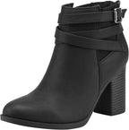 Women's Chunky Heel Ankle Boots with Crossover Strap