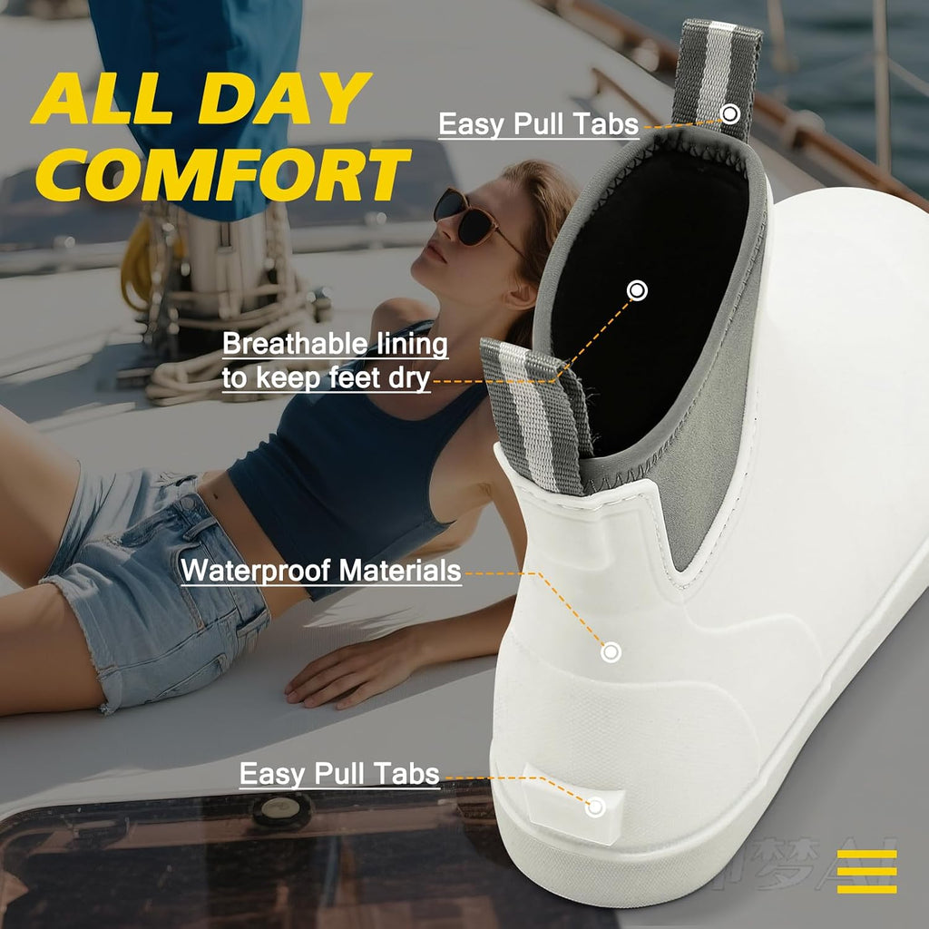 Women's Waterproof Chelsea Deck Boots, Slip-On Rubber Rain Boots