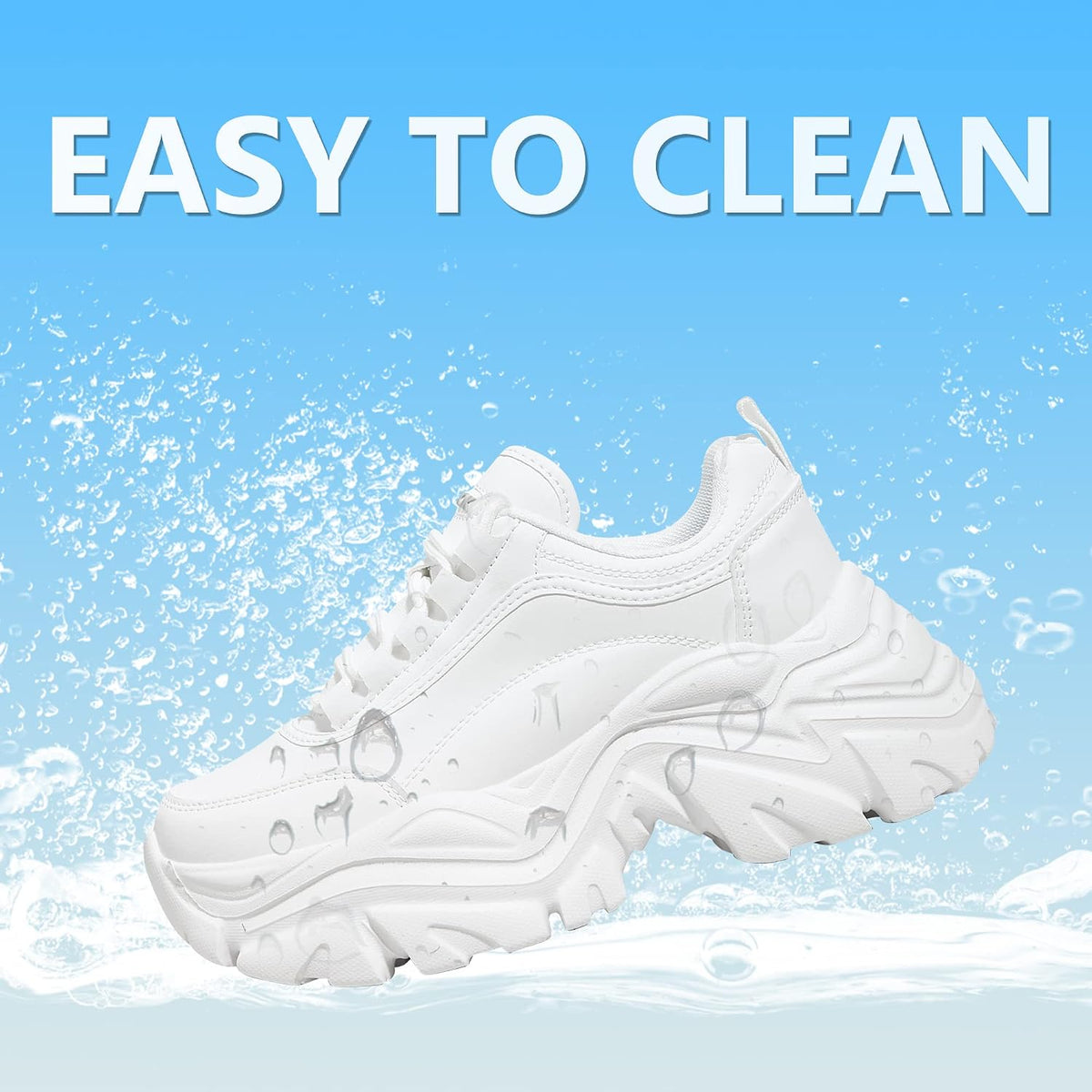 Women's White Platform Chunky Sneakers, Memory Foam Insole