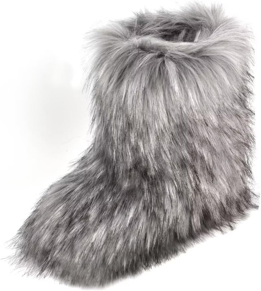 Women's Faux Fur Mid-Calf Snow Boots with Flat Heel