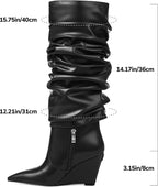 Women's Wedge Heel Fold Over Knee High Boots, Wide Calf