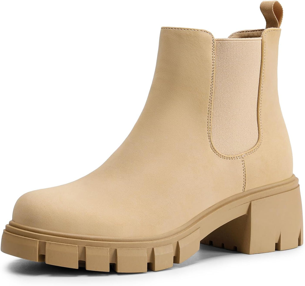 Women's Chunky Heel Chelsea Ankle Boots with Elastic Gore