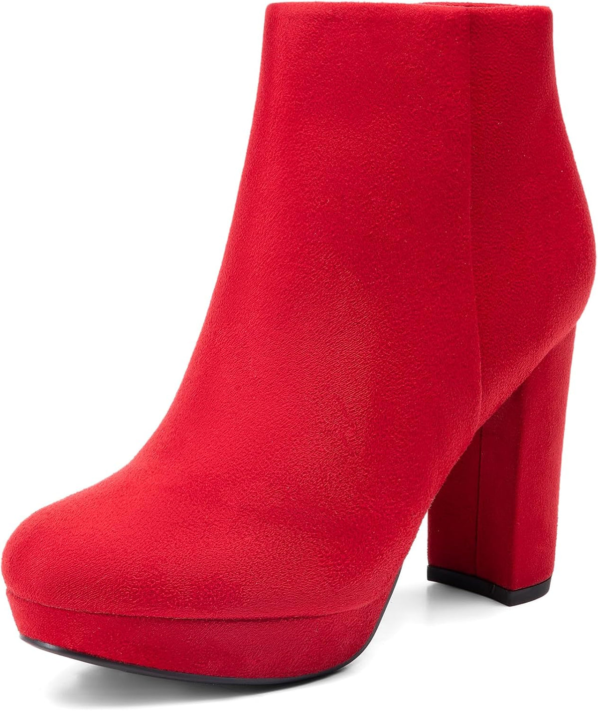 Women's Suede Chunky Heel Ankle Boots with Side Zipper