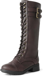 Women's Knee High Platform Combat Boots with Faux Fur Lining