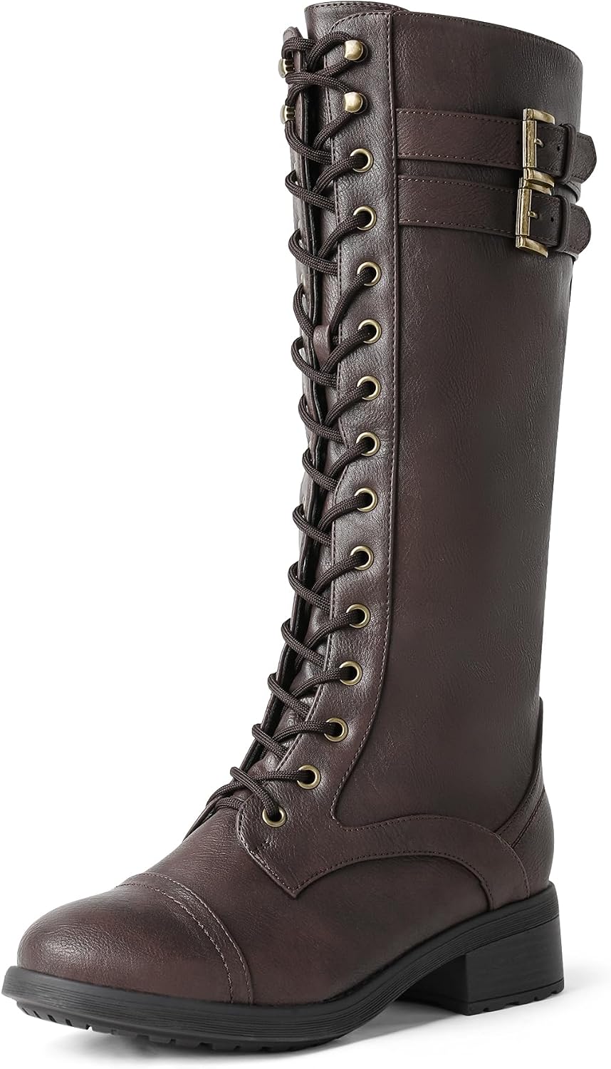 Women's Knee High Platform Combat Boots with Faux Fur Lining