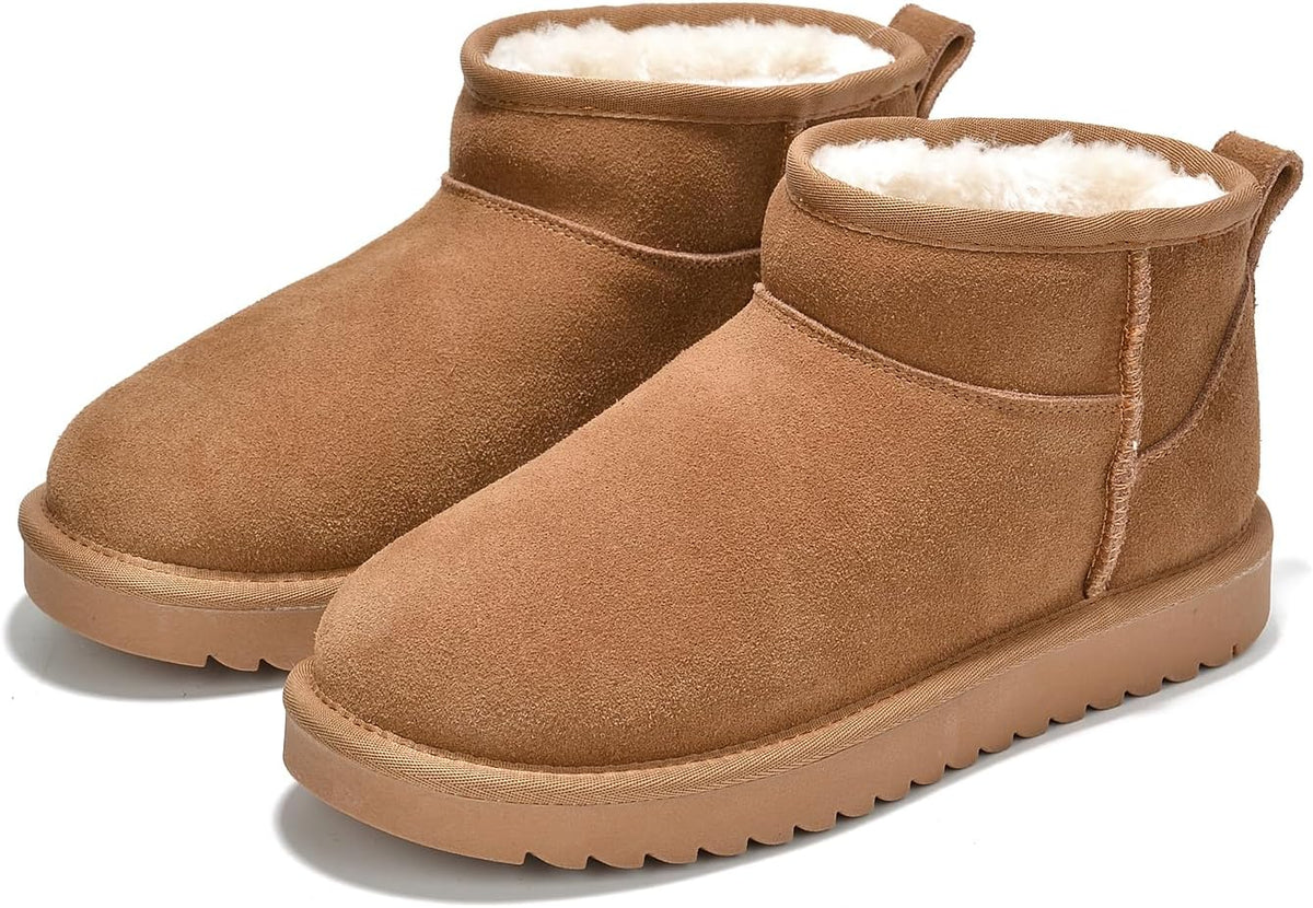 Women's Genuine Leather Ankle Boots with Faux Fur Lining