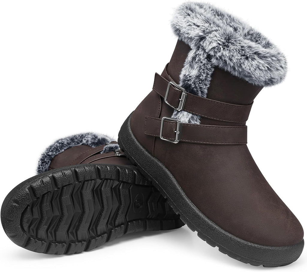 Women's Waterproof Fur Lined Snow Ankle Boots, Slip-On
