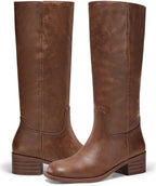 Women's Knee High Boots with Chunky Block Heel, Square Toe