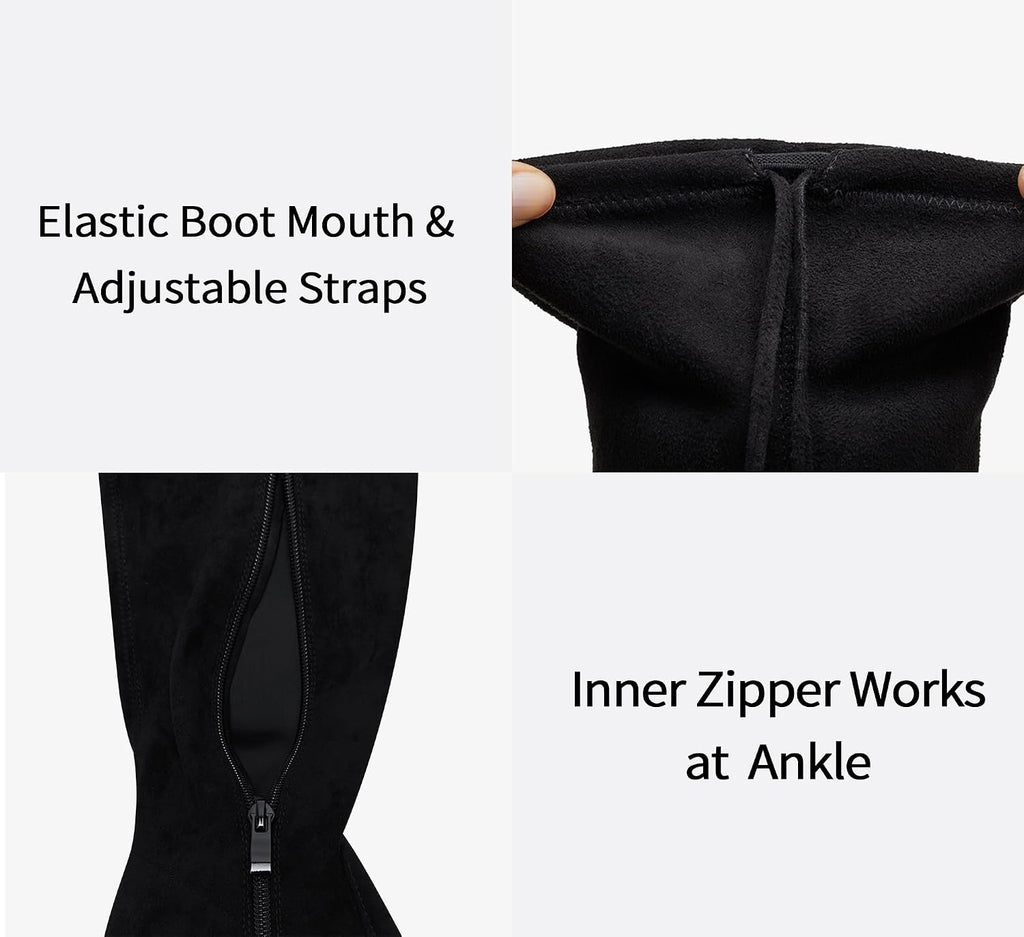 Women's Suede Thigh High Boots with 3.5" Block Heel