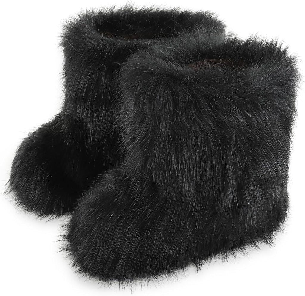 Women's Faux Fur Snow Boots – Fluffy Mid-Calf Flat Winter Boots