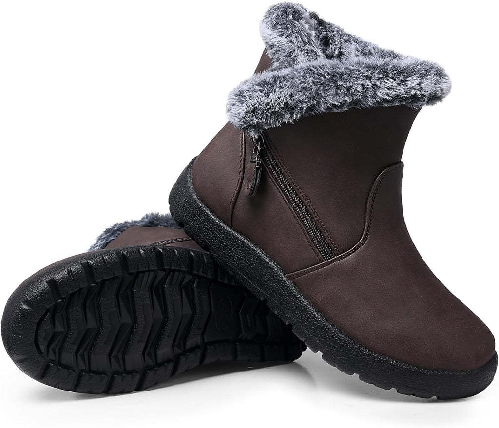 Women's Waterproof Fur Lined Ankle Snow Boots with Side Zip