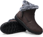 Women's Waterproof Fur Lined Ankle Snow Boots with Side Zip