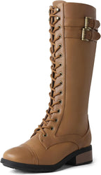 Women's Knee High Platform Combat Boots with Faux Fur Lining