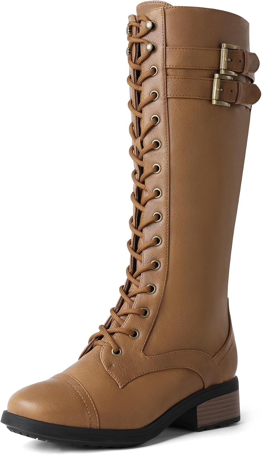 Women's Knee High Platform Combat Boots with Faux Fur Lining