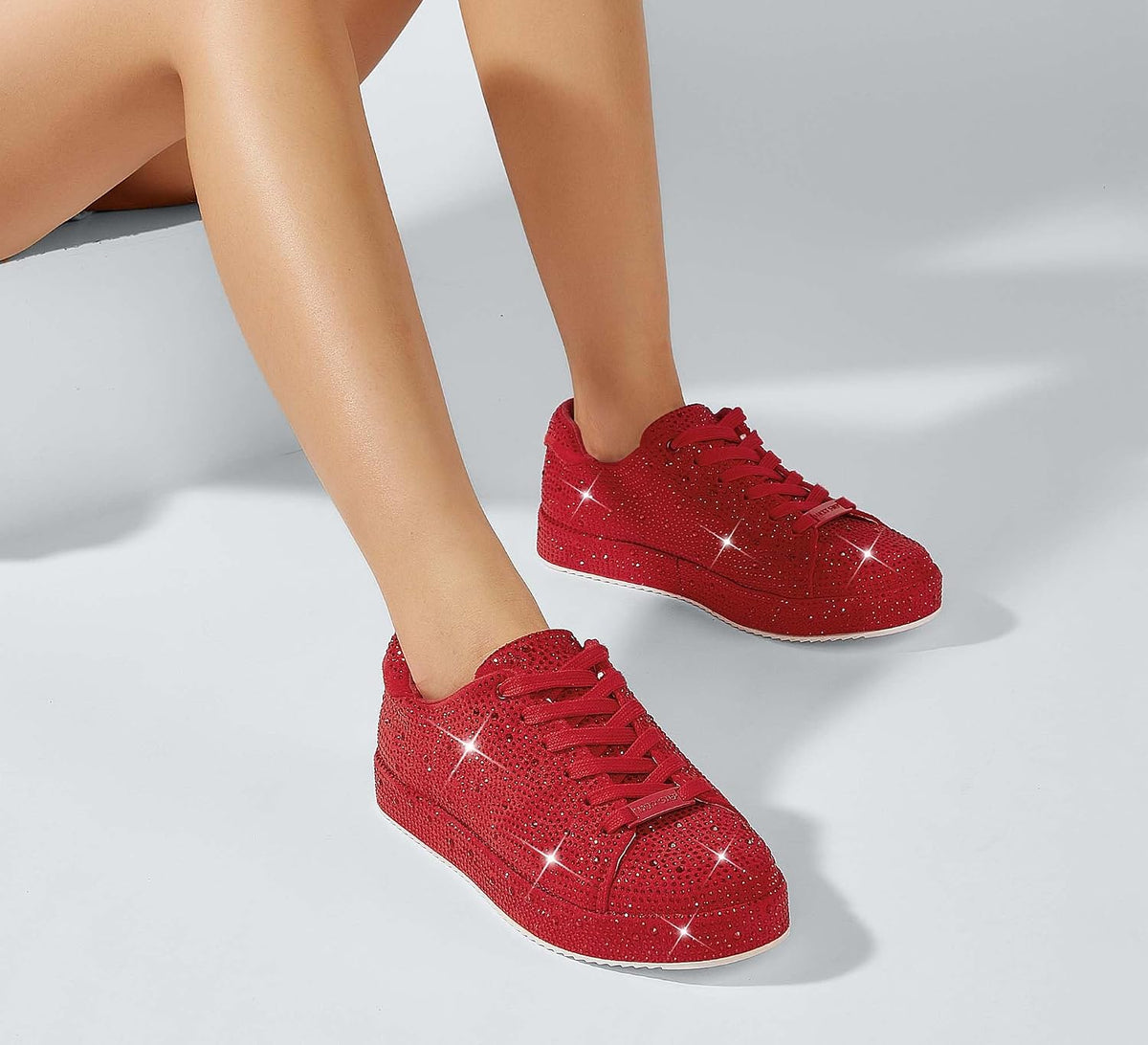 Women's Rhinestone Platform Sneakers, Mesh Upper