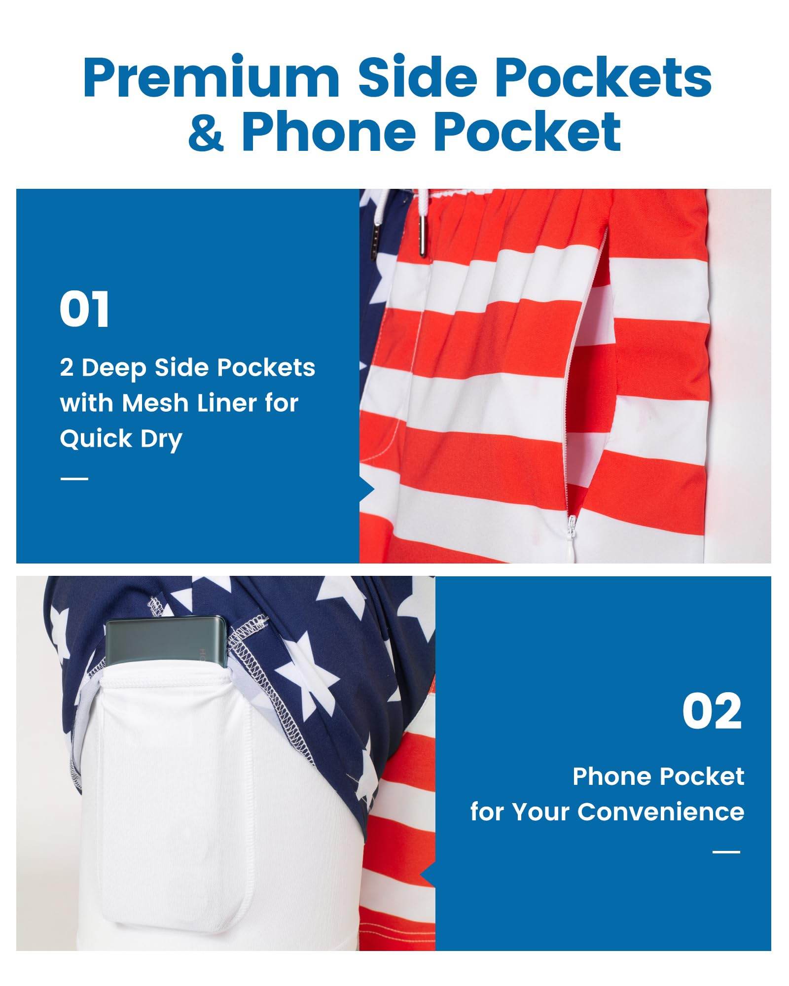 Mens Swim Trunks Compression Liner Quick Dry Zipper Pockets - VacationGrabs