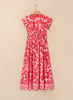 Floral Boho Short Sleeve V-Neck Buttoned Maxi Dress