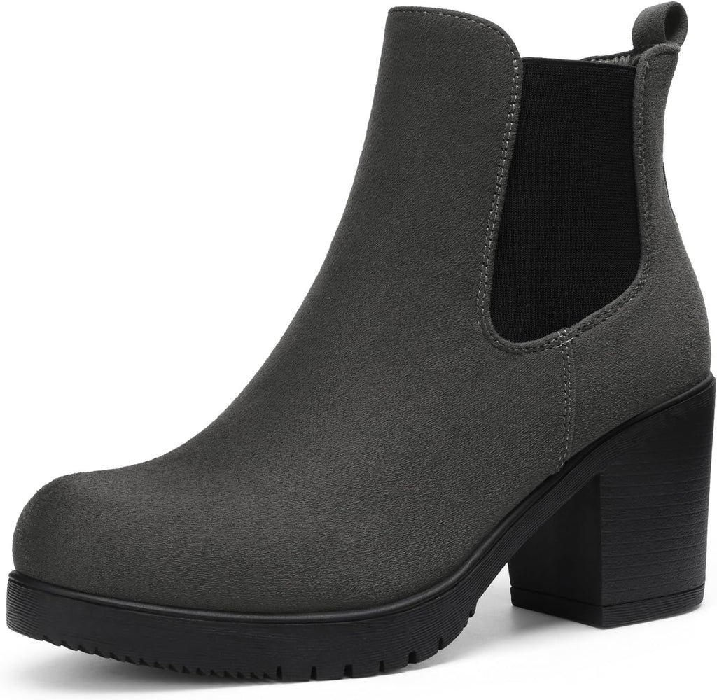 Women's Chunky Heel Chelsea Ankle Boots in Faux Suede