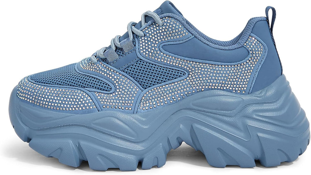 Women's White Platform Chunky Sneakers, Memory Foam Insole