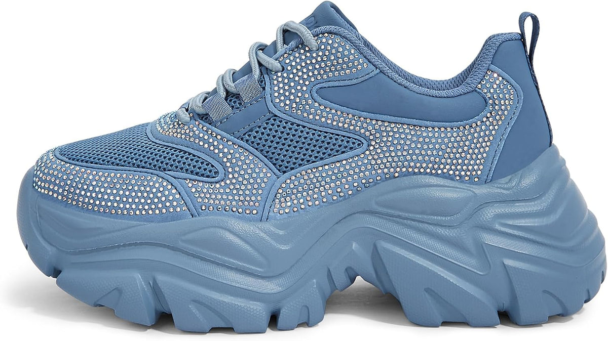 Women's White Platform Chunky Sneakers, Memory Foam Insole