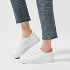Women's White Platform Sneakers, Lace-Up PU Leather