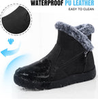 Women's Waterproof Fur Lined Ankle Snow Boots with Side Zip