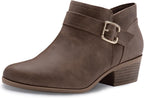 Women's Chunky Heel Ankle Boots with Zip & Metal Buckle