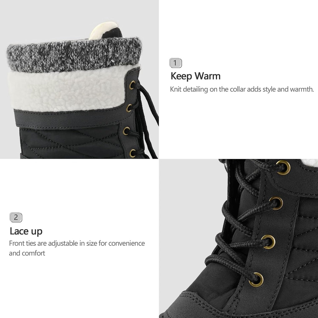 Women's Waterproof Insulated Mid-Calf Snow Boots, Lace-Up